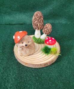 Mushroom Hat Hedgehog, wooden base