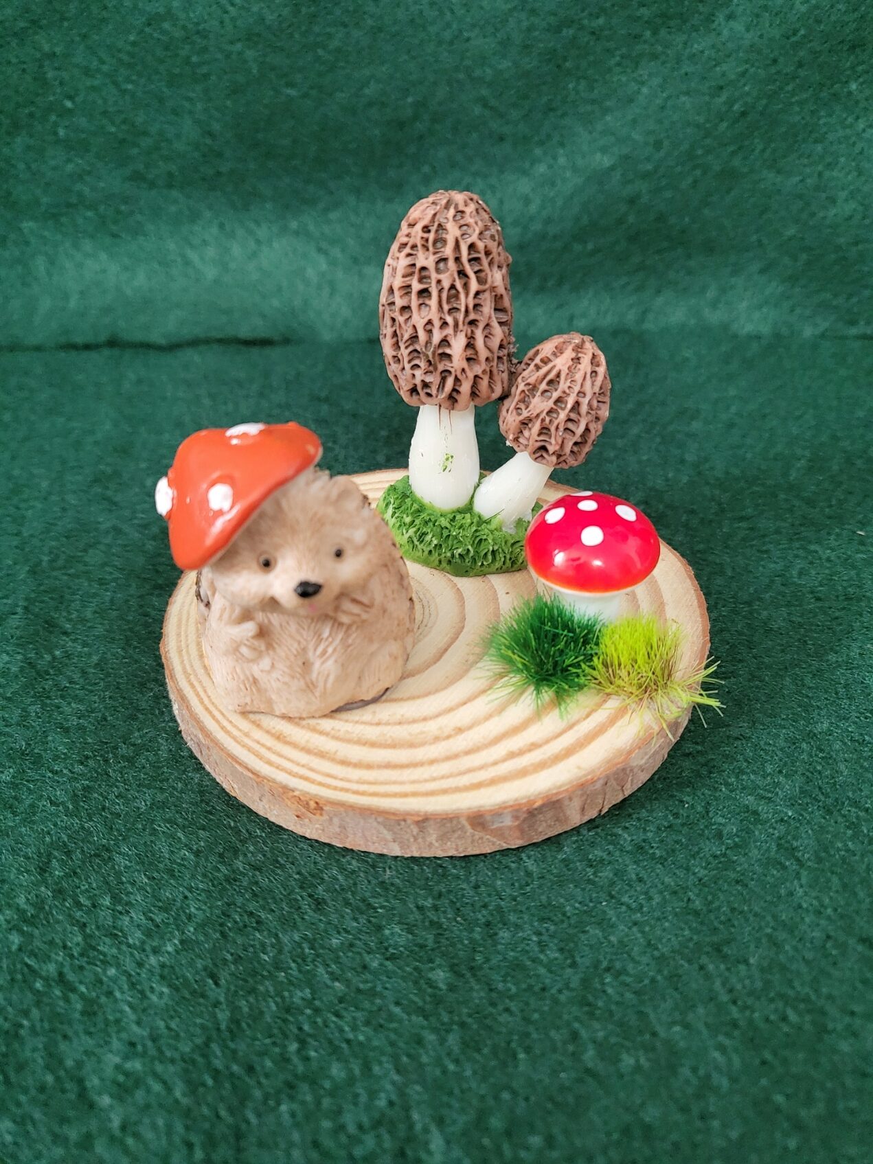 Mushroom Hat Hedgehog, wooden base