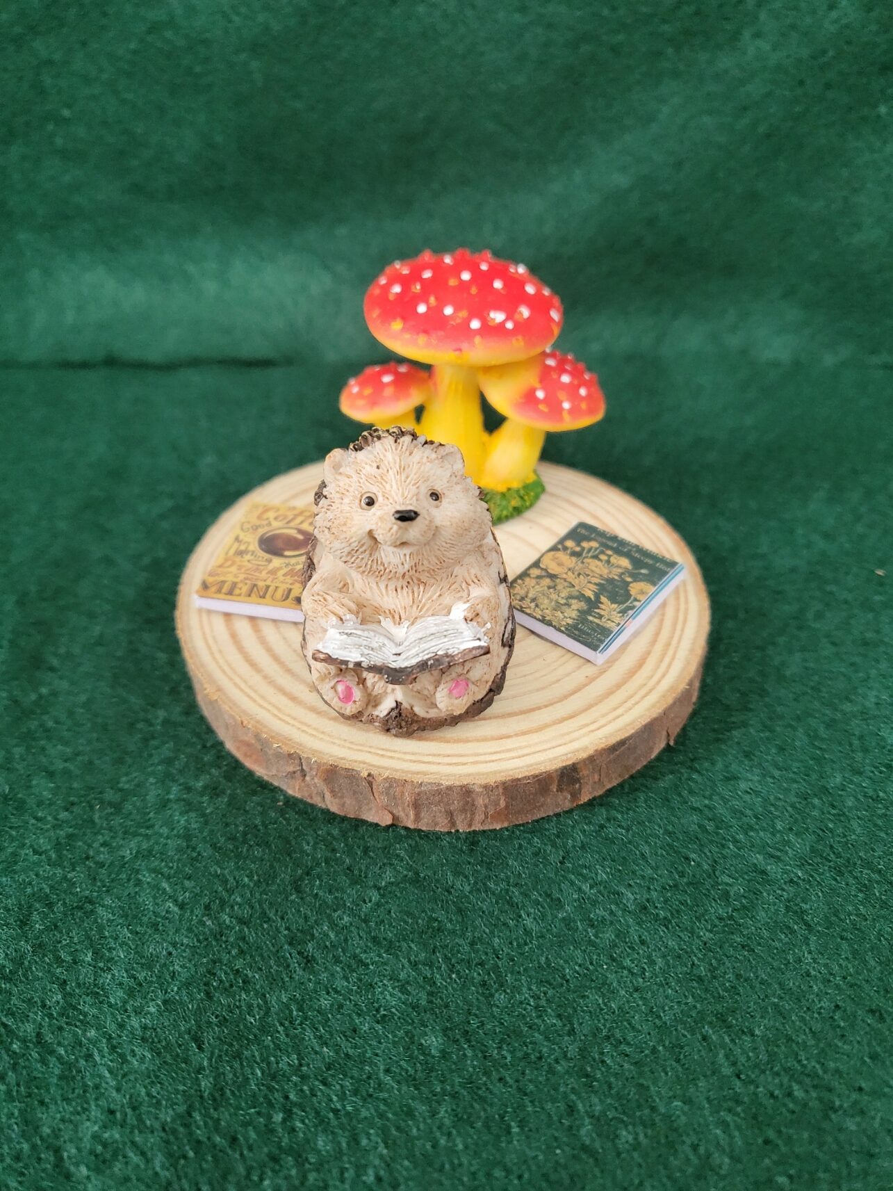 Reading Hedgehog, wooden base